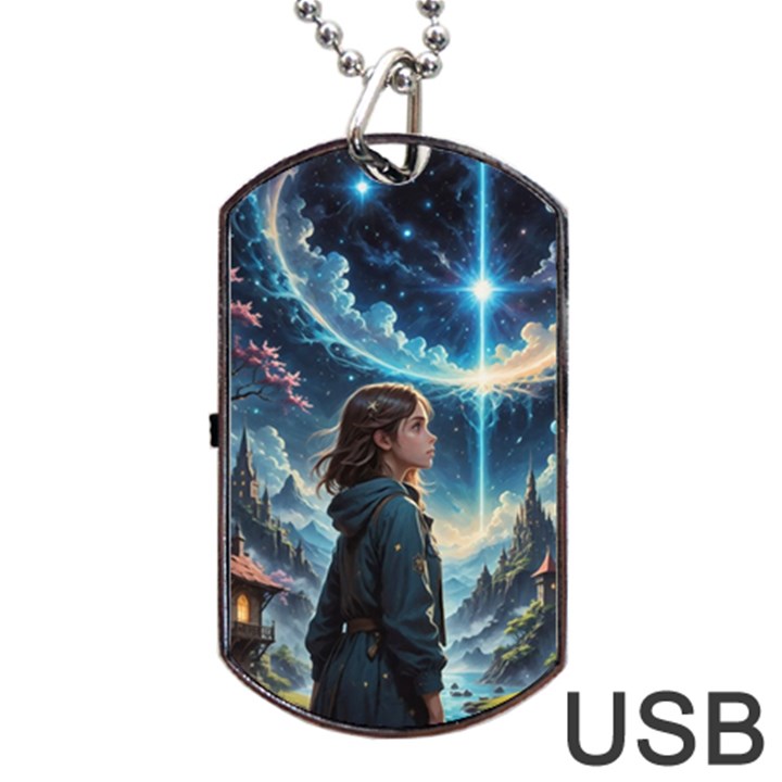 Enchanting Fantasy Night Sky Scene Dog Tag USB Flash (One Side)