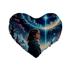 Enchanting Fantasy Night Sky Scene Standard 16  Premium Heart Shape Cushions by ExtraGoodSauce