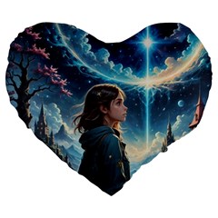 Enchanting Fantasy Night Sky Scene Large 19  Premium Heart Shape Cushions