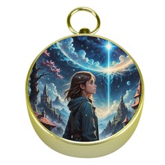 Enchanting Fantasy Night Sky Scene Gold Compasses