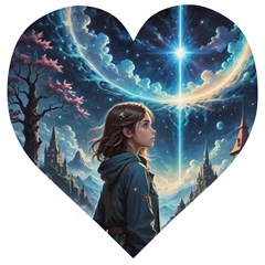 Enchanting Fantasy Night Sky Scene Wooden Puzzle Heart