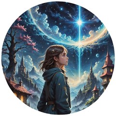 Enchanting Fantasy Night Sky Scene Wooden Puzzle Round by ExtraGoodSauce