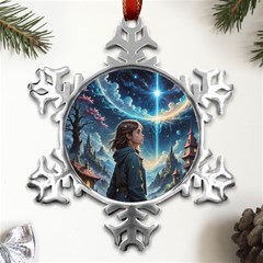 Enchanting Fantasy Night Sky Scene Metal Small Snowflake Ornament by ExtraGoodSauce