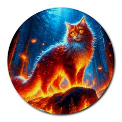 Enchanted Fire Feline Round Mousepad