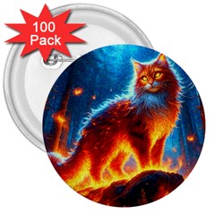 Enchanted Fire Feline 3  Buttons (100 Pack) 