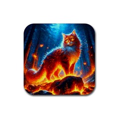 Enchanted Fire Feline Rubber Coaster (square)