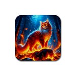 Enchanted Fire Feline Rubber Coaster (Square) Front