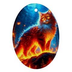 Enchanted Fire Feline Oval Ornament (two Sides)