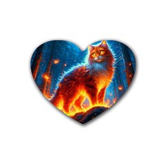 Enchanted Fire Feline Rubber Heart Coaster (4 Pack) by ExtraGoodSauce