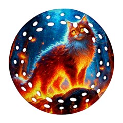 Enchanted Fire Feline Round Filigree Ornament (two Sides)