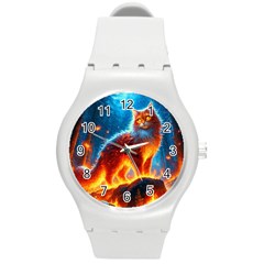 Enchanted Fire Feline Round Plastic Sport Watch (m)