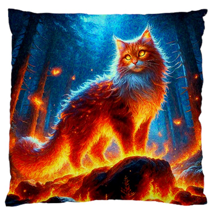 Enchanted Fire Feline Standard Premium Plush Fleece Cushion Case (One Side)