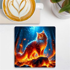 Enchanted Fire Feline Uv Print Square Tile Coaster  by ExtraGoodSauce