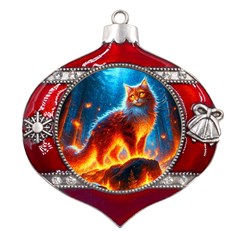 Enchanted Fire Feline Metal Snowflake And Bell Red Ornament by ExtraGoodSauce