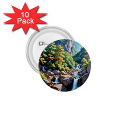 Serene Mountain Waterfall Landscape 1 75  Buttons (10 Pack) by ExtraGoodSauce