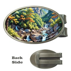 Serene Mountain Waterfall Landscape Money Clips (oval) 