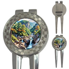 Serene Mountain Waterfall Landscape 3-in-1 Golf Divots by ExtraGoodSauce