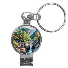 Serene Mountain Waterfall Landscape Nail Clippers Key Chain by ExtraGoodSauce