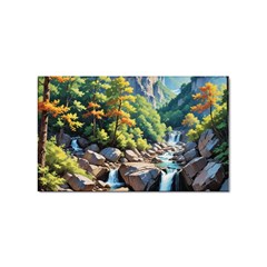 Serene Mountain Waterfall Landscape Sticker (rectangular)