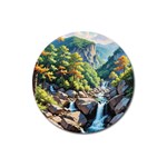 Serene Mountain Waterfall Landscape Magnet 3  (Round) Front