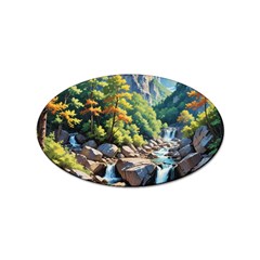 Serene Mountain Waterfall Landscape Sticker Oval (10 Pack) by ExtraAwesomeSauce