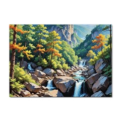 Serene Mountain Waterfall Landscape Sticker A4 (100 Pack) by ExtraGoodSauce