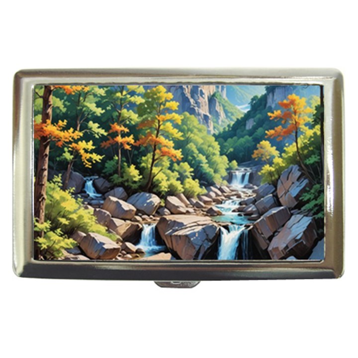 Serene Mountain Waterfall Landscape Cigarette Money Case