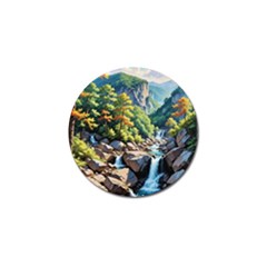 Serene Mountain Waterfall Landscape Golf Ball Marker