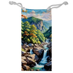 Serene Mountain Waterfall Landscape Jewelry Bag