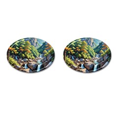 Serene Mountain Waterfall Landscape Cufflinks (oval) by ExtraGoodSauce