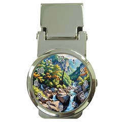 Serene Mountain Waterfall Landscape Money Clip Watches by ExtraGoodSauce