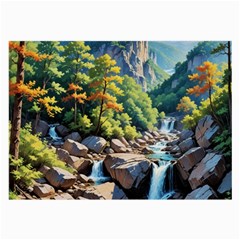 Serene Mountain Waterfall Landscape Large Glasses Cloth (2 Sides) by ExtraGoodSauce