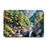 Serene Mountain Waterfall Landscape Small Doormat 24 x16  Door Mat