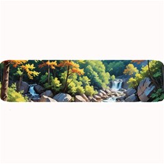 Serene Mountain Waterfall Landscape Large Bar Mat by ExtraGoodSauce