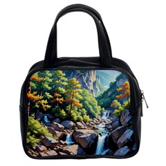 Serene Mountain Waterfall Landscape Classic Handbag (two Sides)