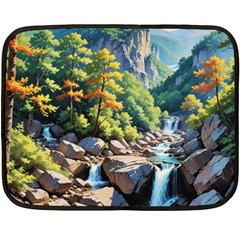 Serene Mountain Waterfall Landscape Fleece Blanket (mini) by ExtraGoodSauce