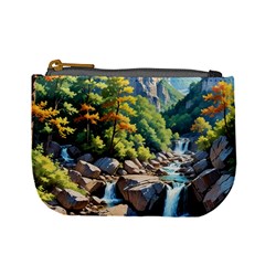 Serene Mountain Waterfall Landscape Mini Coin Purse by ExtraGoodSauce