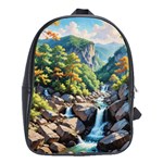 Serene Mountain Waterfall Landscape School Bag (Large) Front