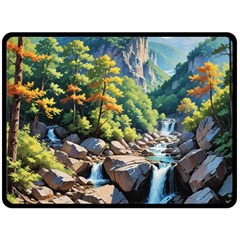 Serene Mountain Waterfall Landscape Fleece Blanket (large)