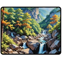 Serene Mountain Waterfall Landscape Fleece Blanket (medium)