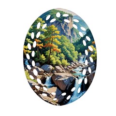 Serene Mountain Waterfall Landscape Ornament (oval Filigree)