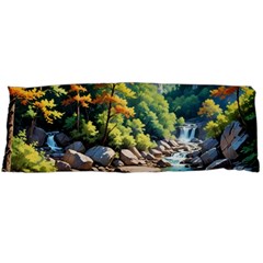 Serene Mountain Waterfall Landscape One Side Body Pillow Cases by ExtraGoodSauce