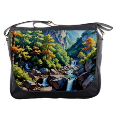 Serene Mountain Waterfall Landscape Messenger Bag