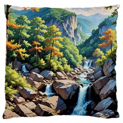 Serene Mountain Waterfall Landscape Large Cushion Case (two Sides) by ExtraGoodSauce