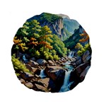 Serene Mountain Waterfall Landscape Standard 15  Premium Round Cushions Front