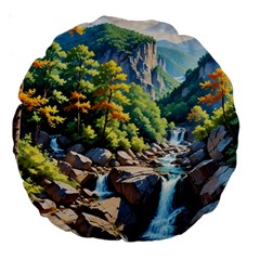 Serene Mountain Waterfall Landscape Large 18  Premium Round Cushions