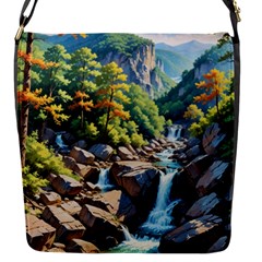 Serene Mountain Waterfall Landscape Flap Closure Messenger Bag (s)