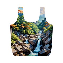 Serene Mountain Waterfall Landscape Full Print Recycle Bag (m)