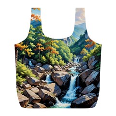 Serene Mountain Waterfall Landscape Full Print Recycle Bag (l)