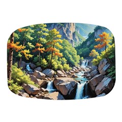 Serene Mountain Waterfall Landscape Mini Square Pill Box by ExtraGoodSauce